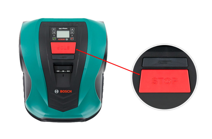 Sécurité robot tondeuse bouton d'arrêt