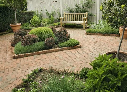Idées de patios en briques avec jardin